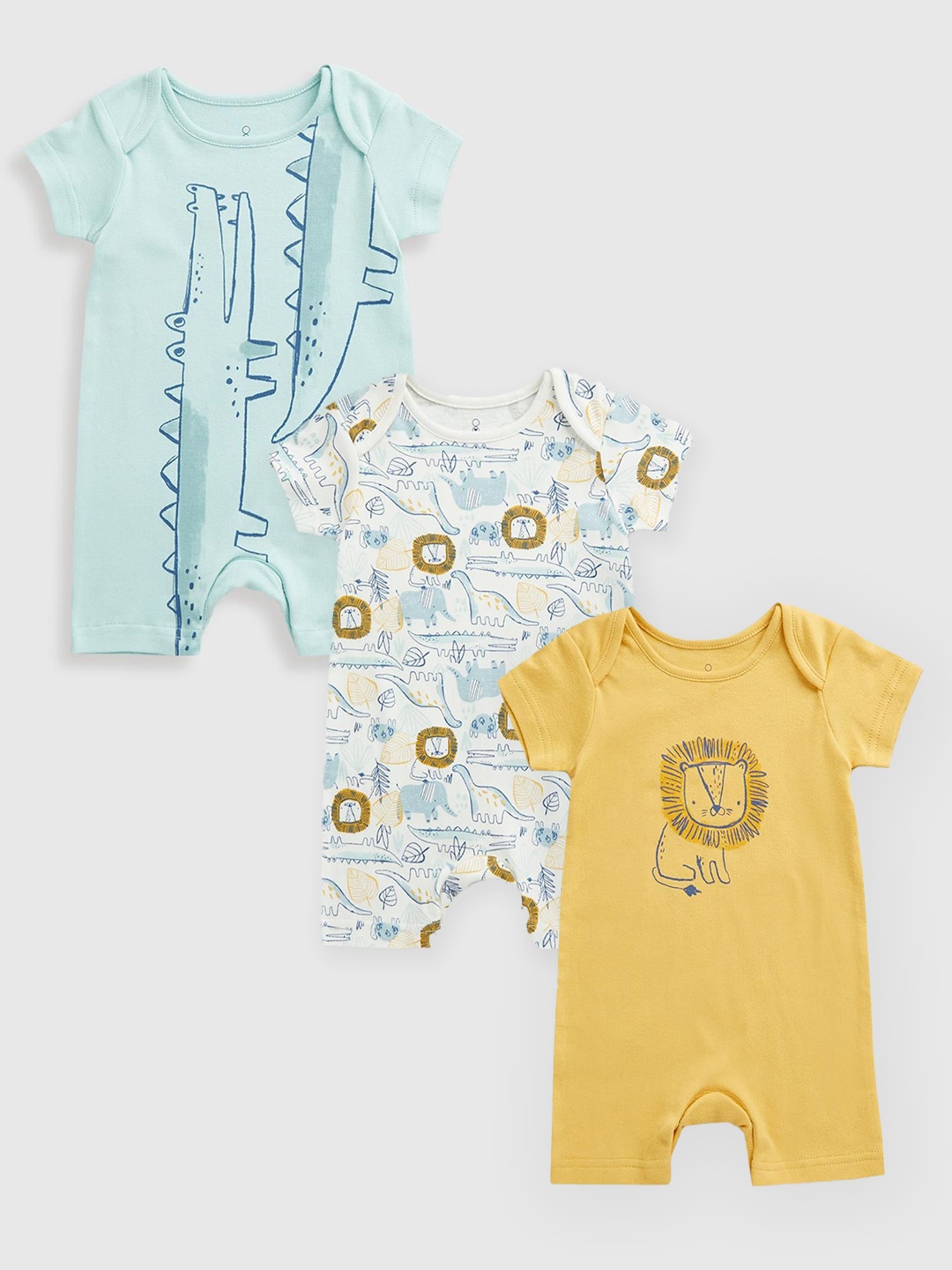 

mothercare Infants Pack Of 3 Half Sleeve Rompers, White
