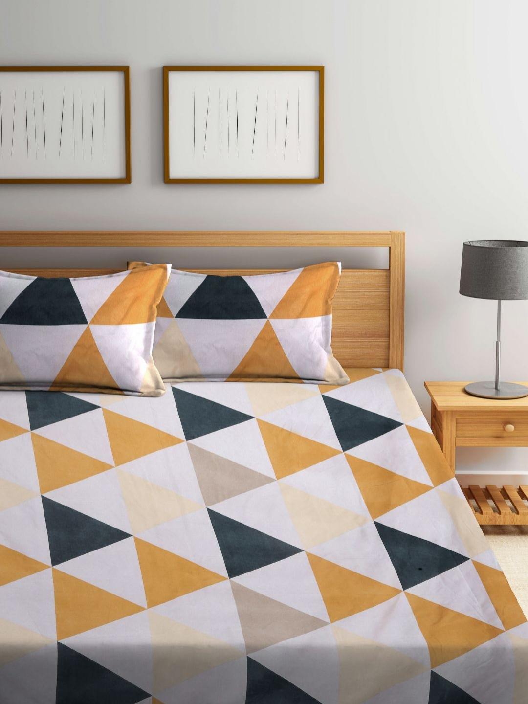 

Myntra Elegant Homes White & Yellow Printed Fitted 300 TC King Bedsheet Set 2.70m x 2.70m