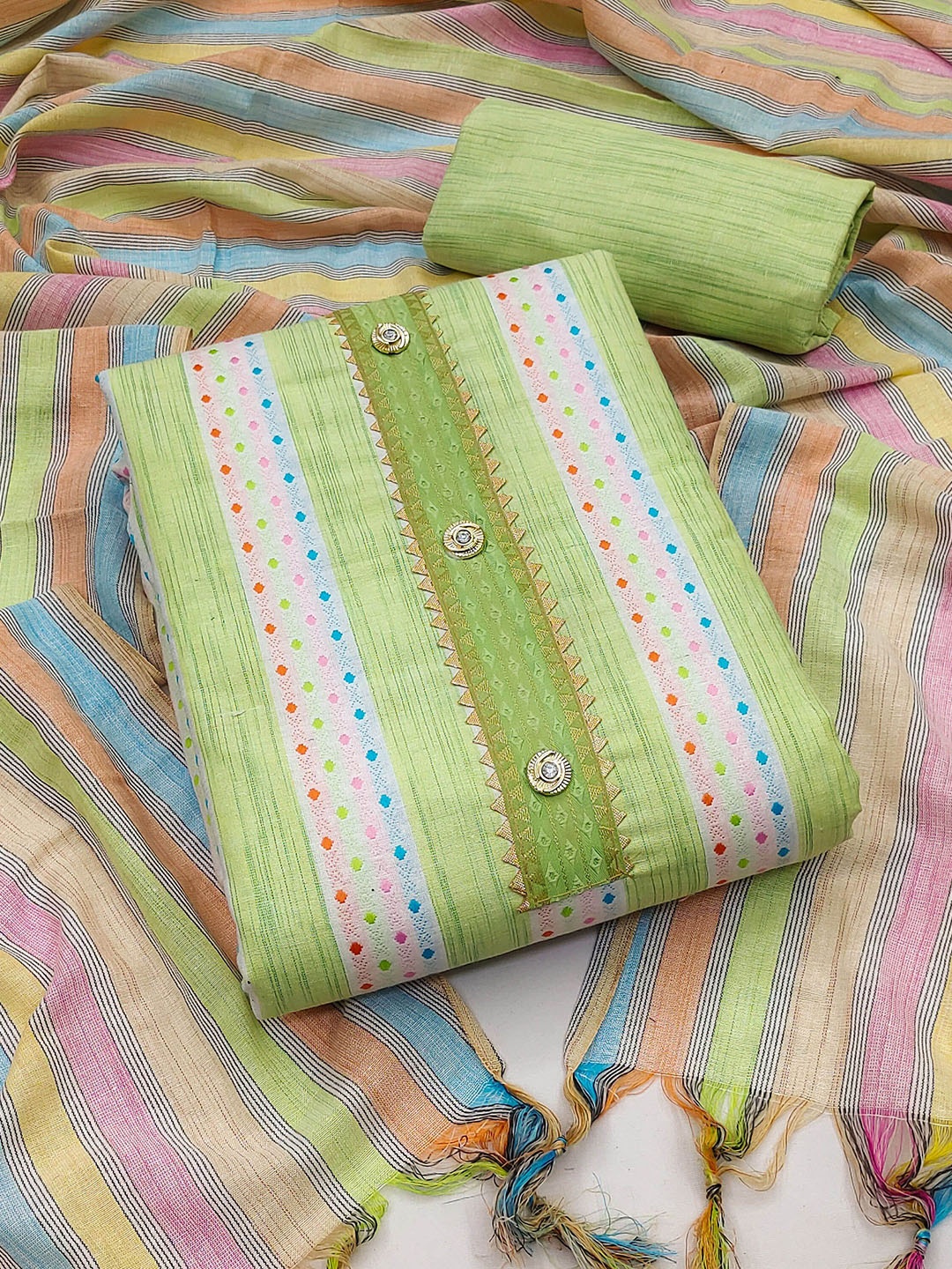 

SHADOW & SAINING Woven Design Unstitched Dress Material, Green