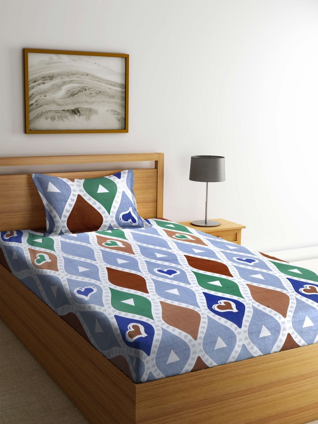 

Myntra Elegant Homes Grey & Blue Printed 300TC Single Bedsheet Set 2.25m x 1.50m