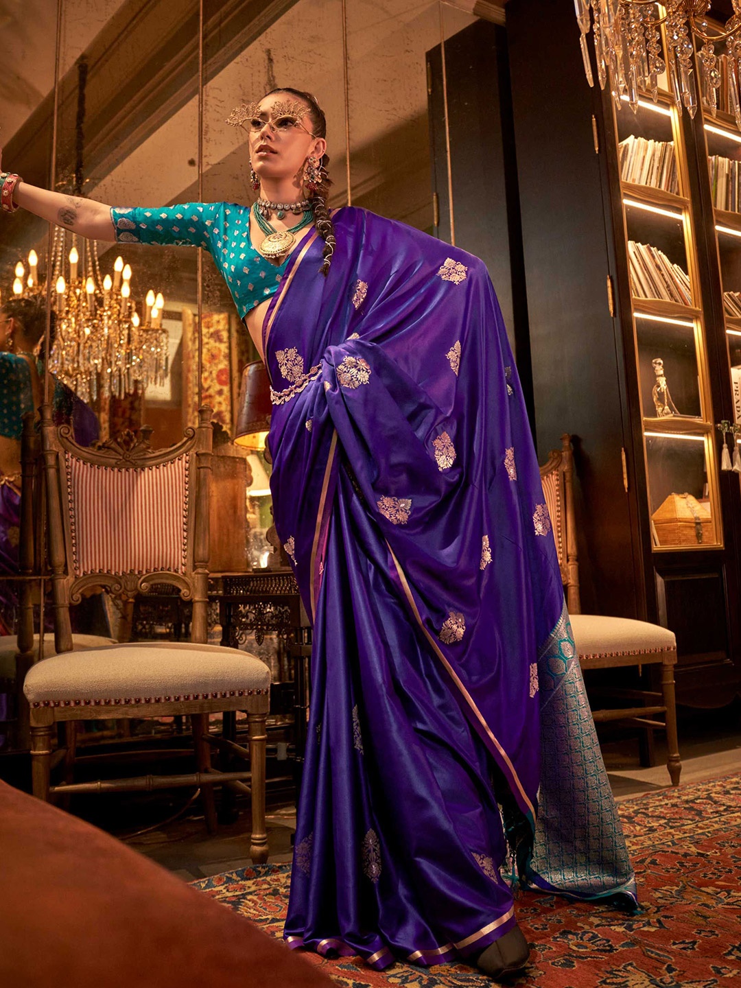 

Vardha Paisley Satin Saree, Purple