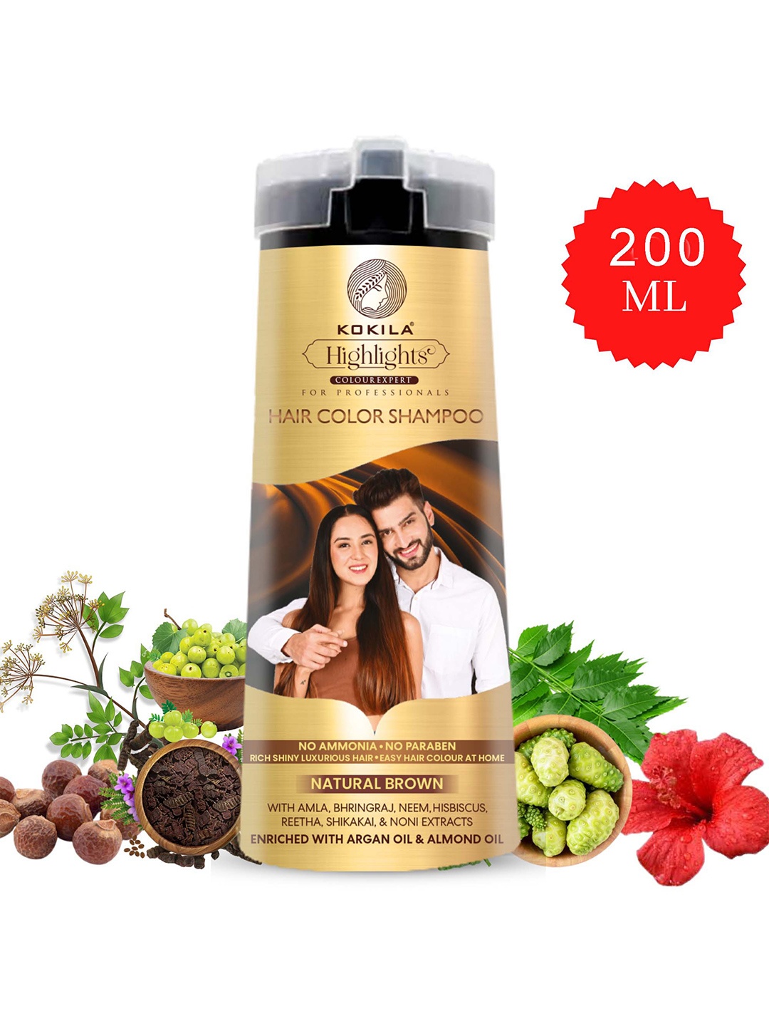 

KOKILA Highlights Long-Lasting Hair Color Shampoo - 200 ml - Natural Brown