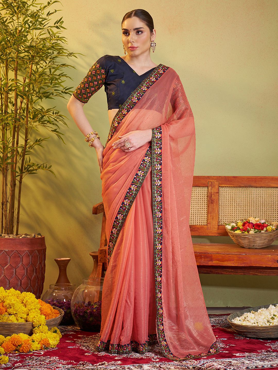 

Kalista Embroidered Pure Chiffon Saree, Orange