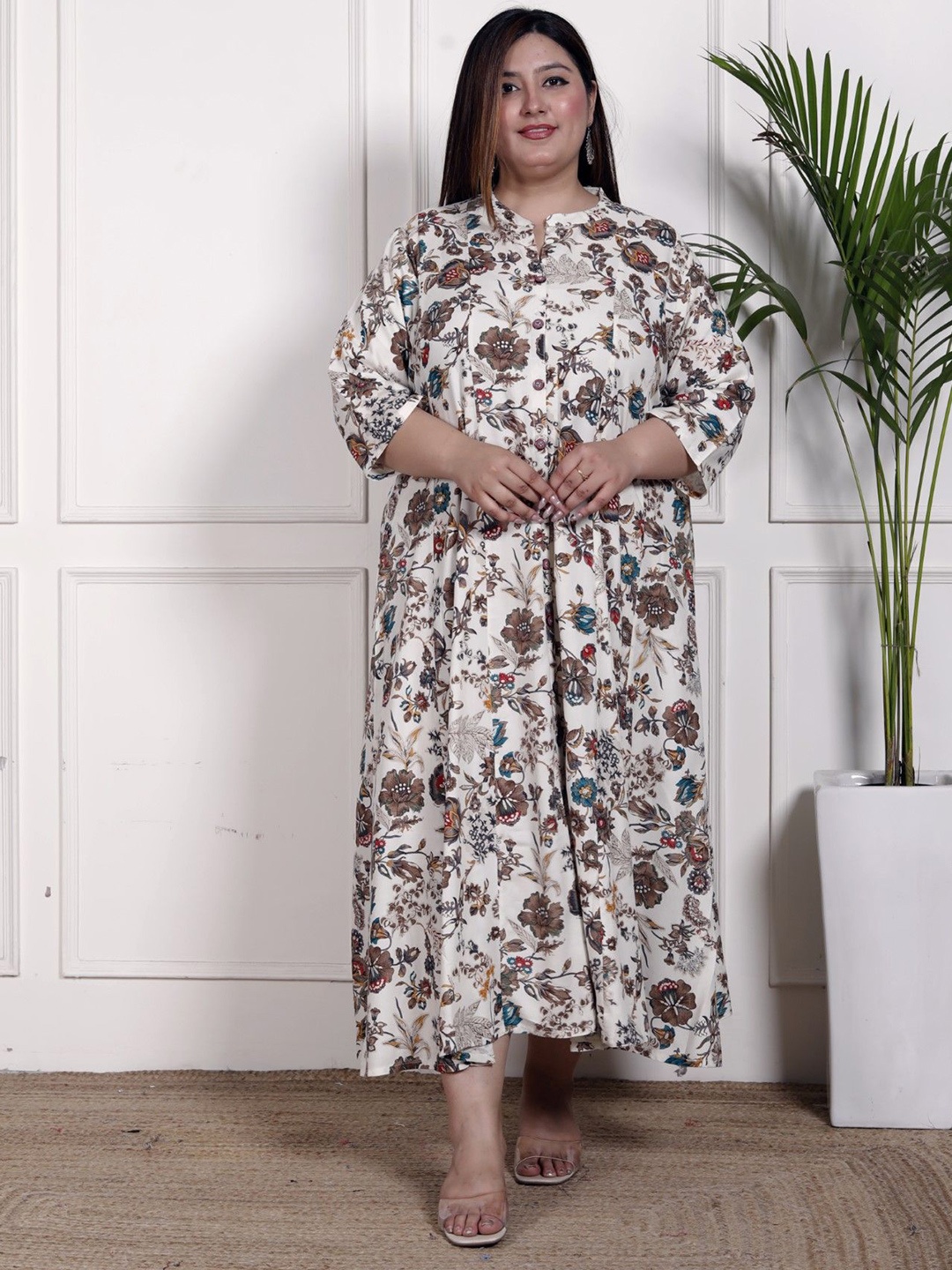 

KALINI Women Plus Size Ethnic Motifs Printed Maxi Dress, Off white