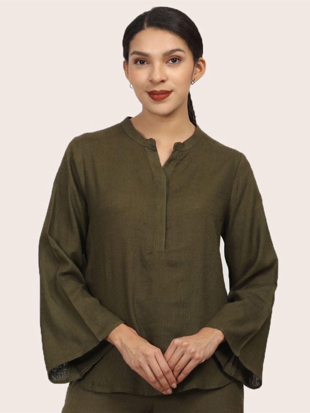 

Saltpetre Women Olive Bell Sleeve Tunic