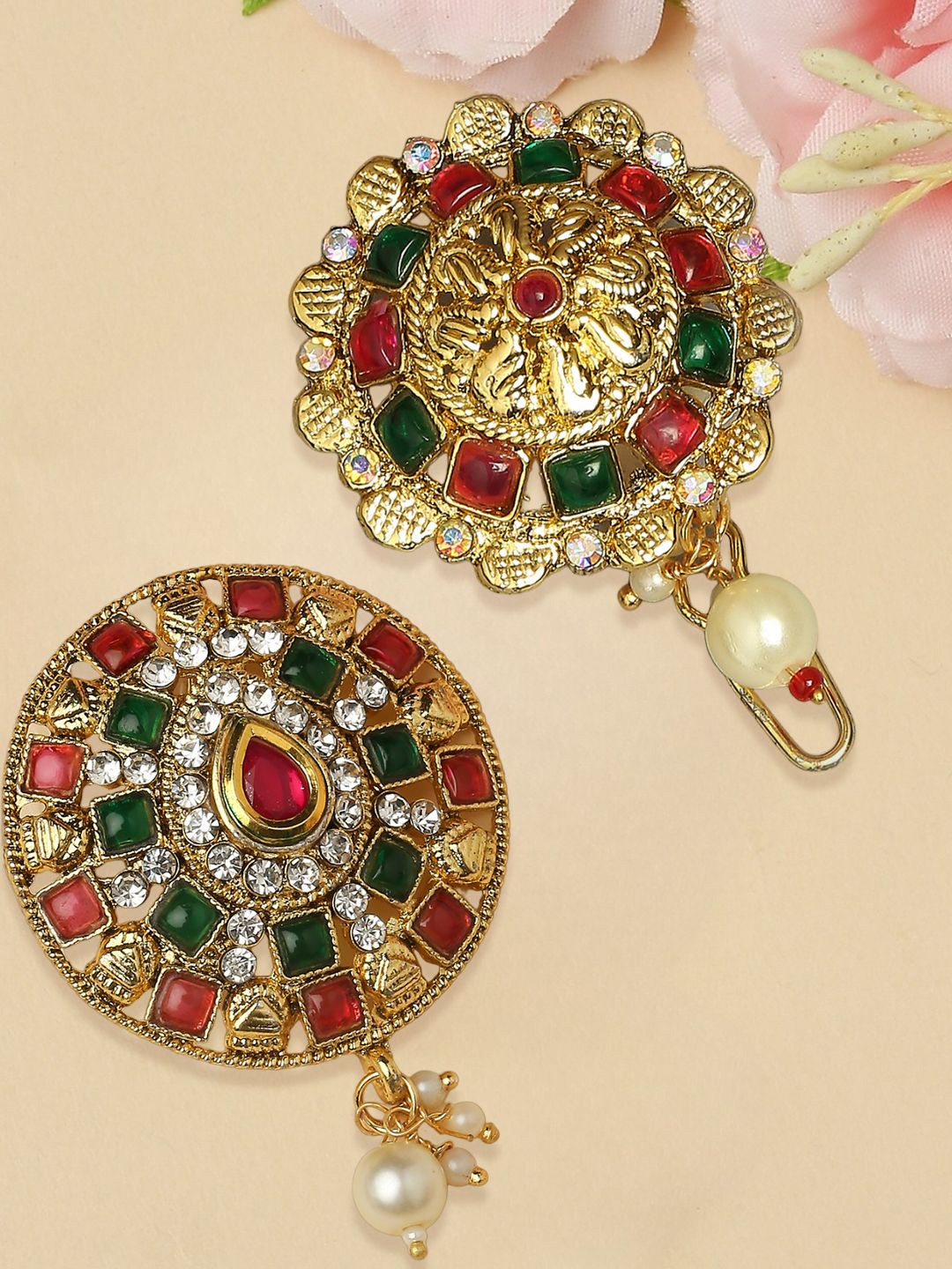 

Anouk Artificial Stones Studded And Beaded Bun Pin Head Jewellerys, Gold