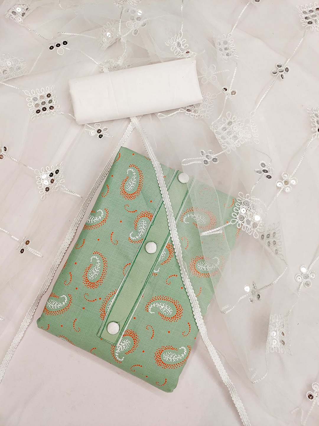 

SHADOW & SAINING Paisley Printed Unstitched Dress Material, Green