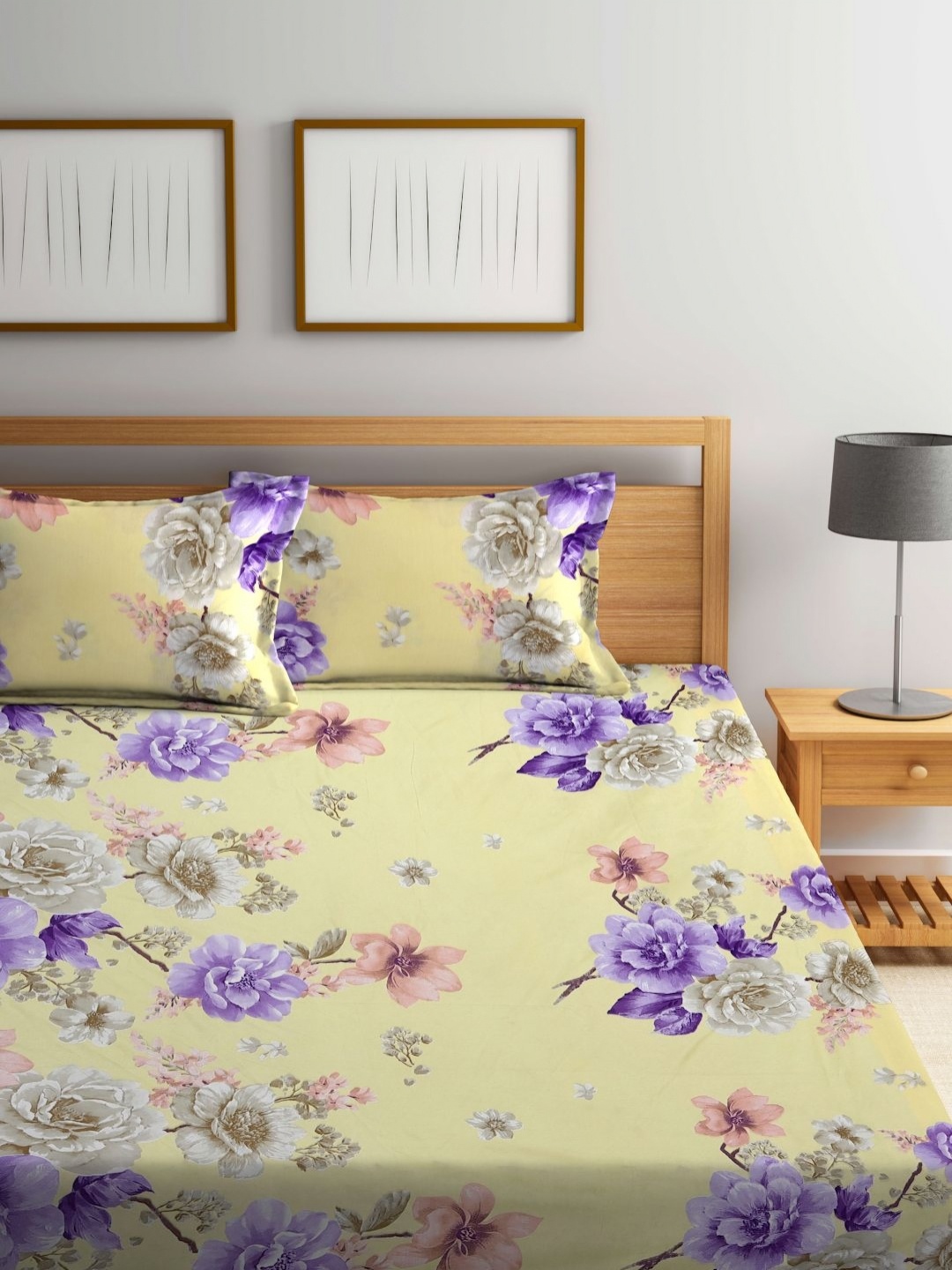 

Myntra Elegant Homes Yellow Floral Printed 300 TC King Bedsheet Set 2.5 m x 2.2 m