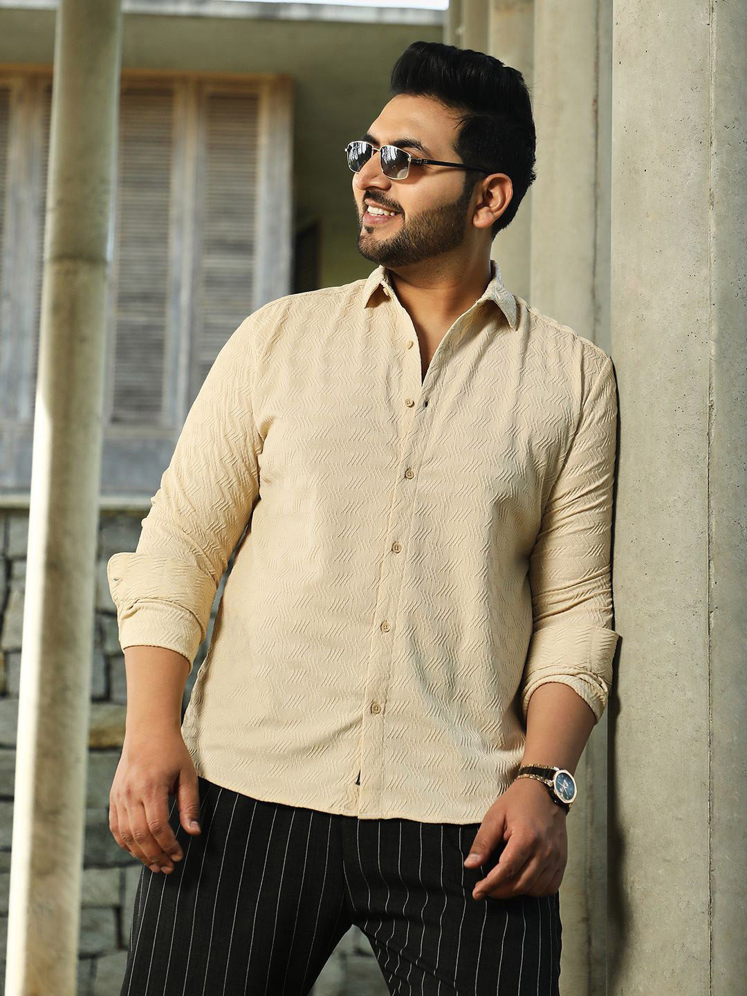 

Instafab Plus Men Comfort Opaque Casual Shirt, Beige