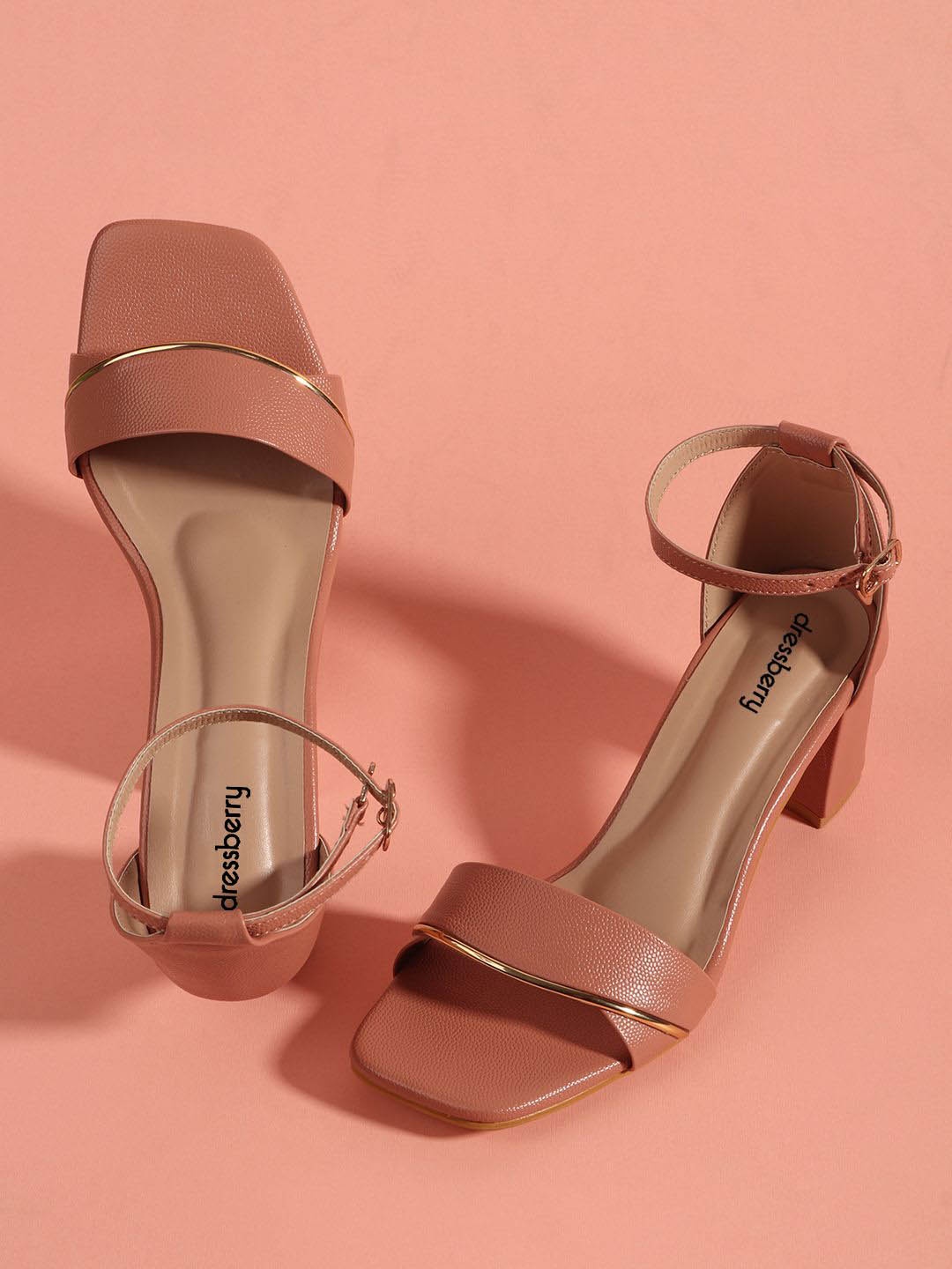 

DressBerry Party Block Sandals with Buckles, Pink