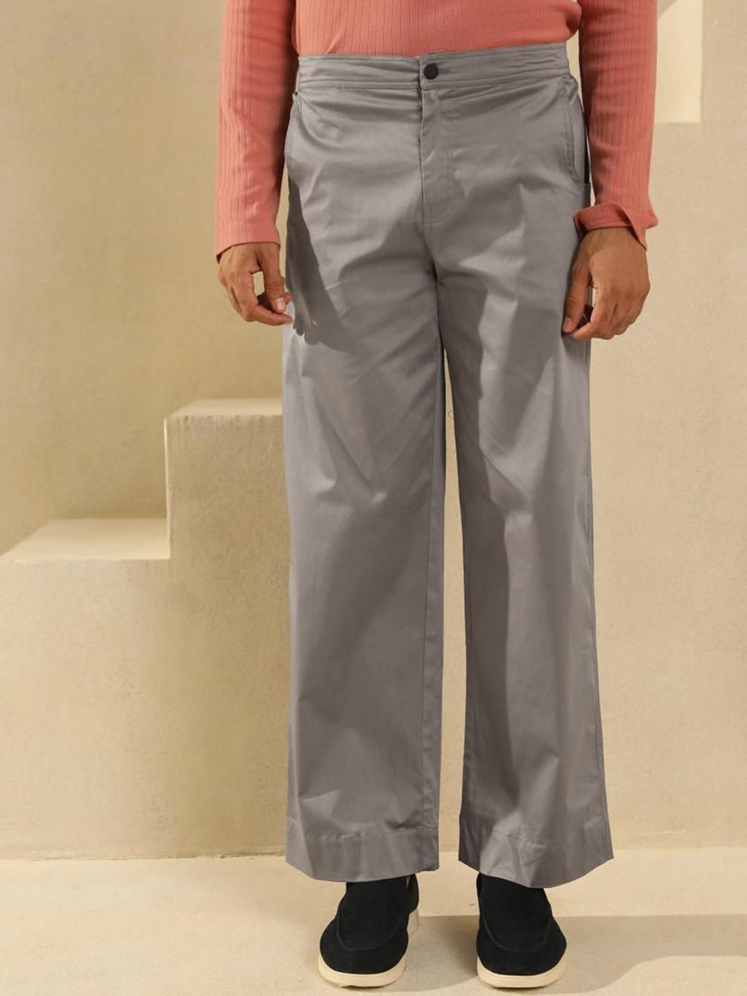 

PRIMAL GRAY Men Loose Fit Easy Wash Trousers, Grey