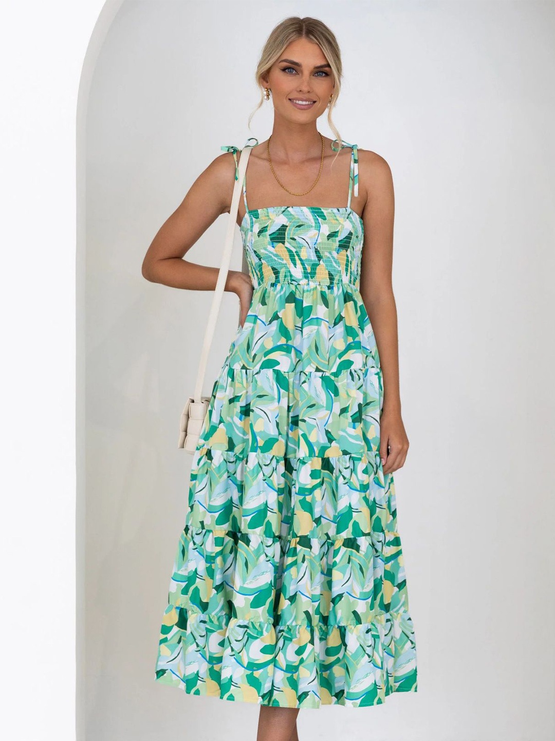 

FIESTA RESORTWEAR Women Floral Printed Fit & Flare Midi Dress, Green