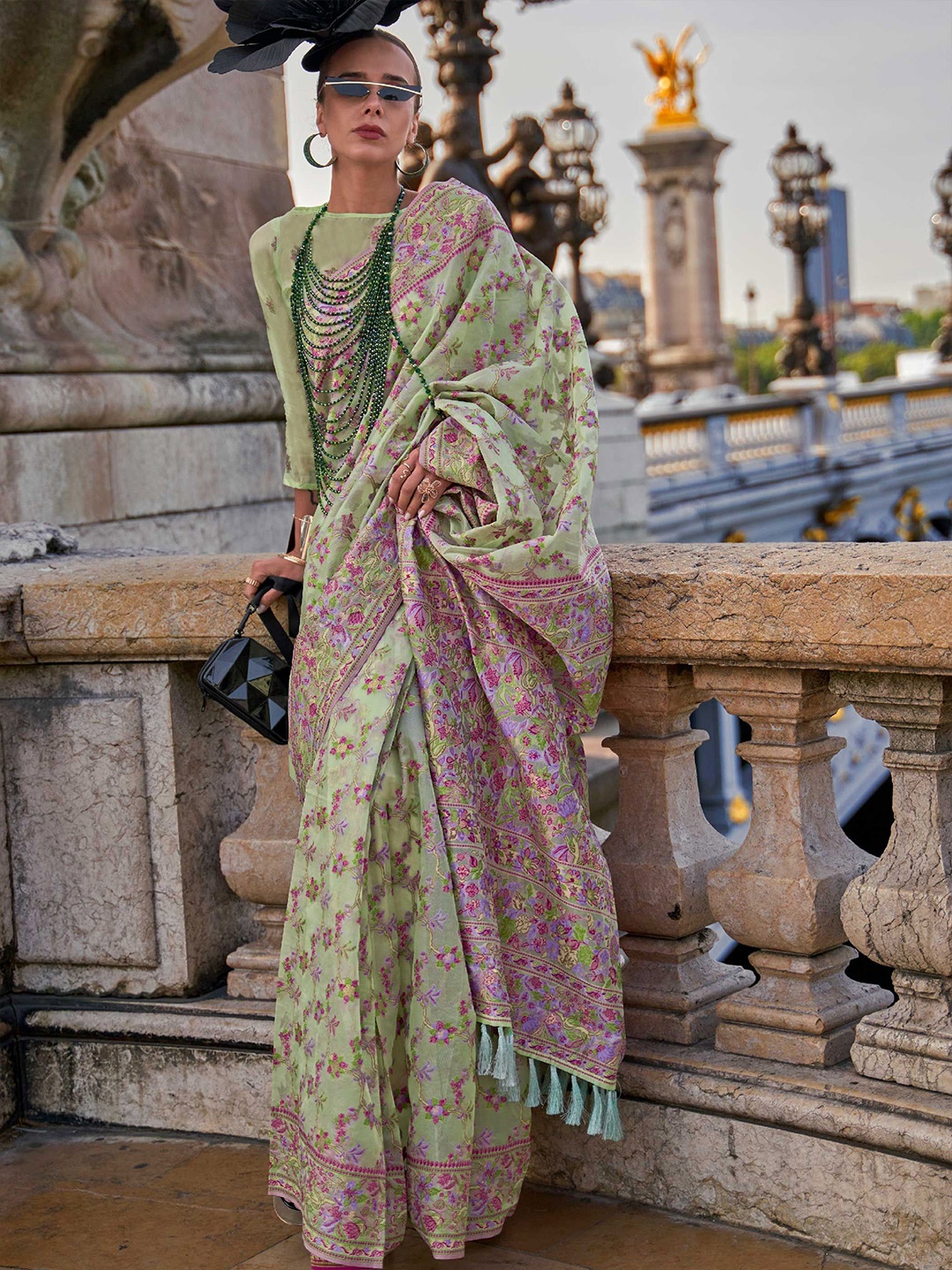 

Vardha Floral Organza Ikat Saree, Green