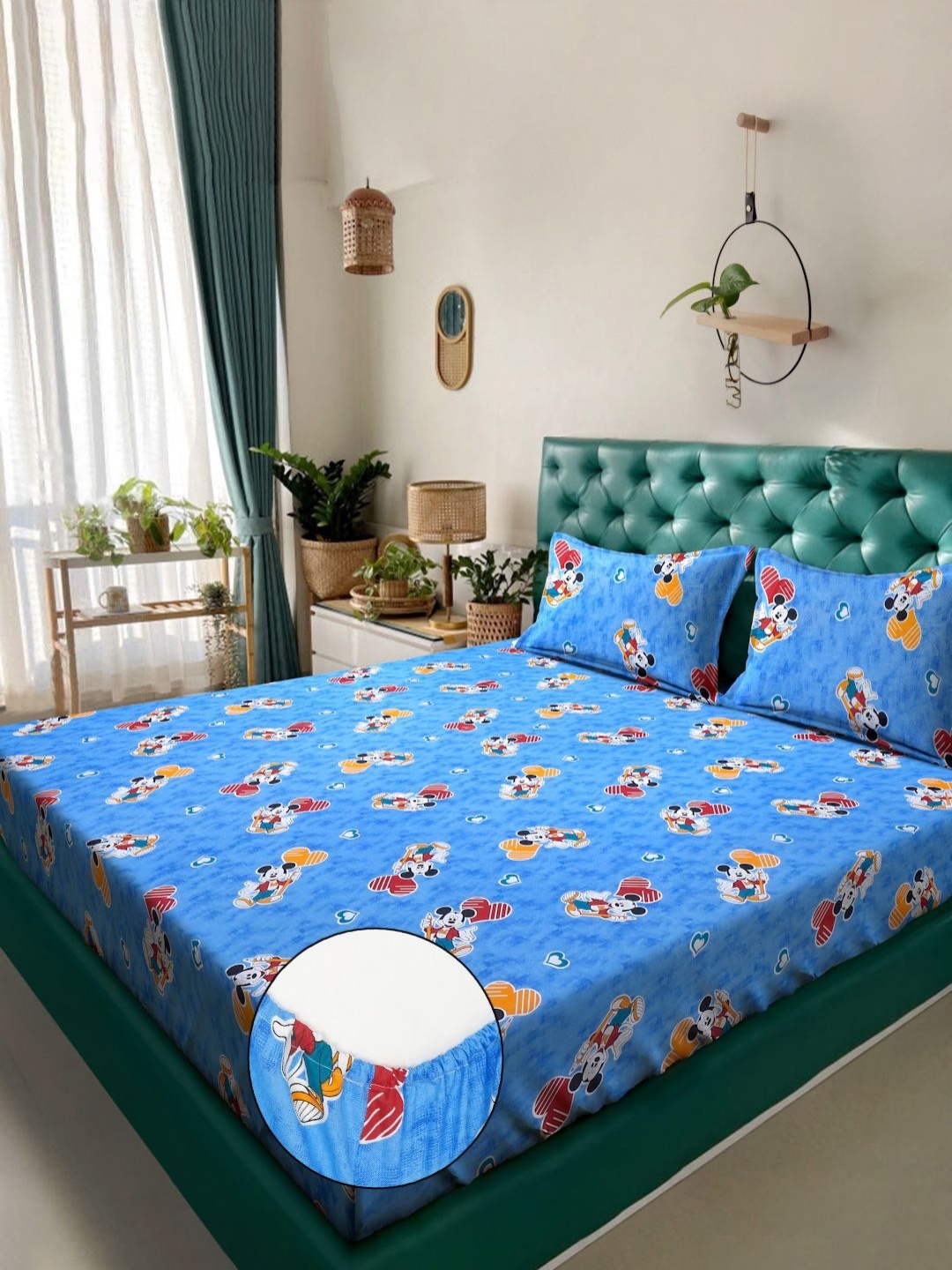 

KLOTTHE Blue & Green Printed 400 TC Cotton Bedsheet With 2 Pillow Covers 2.5 m x 2.25 m