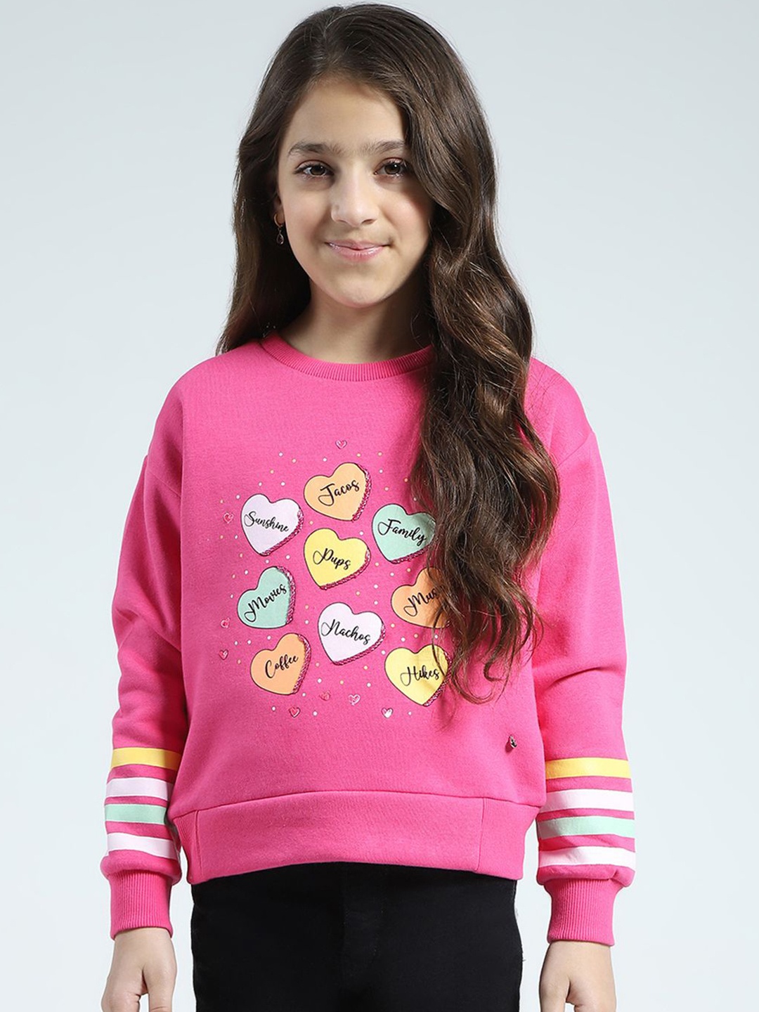 

Monte Carlo Girls Printed Round Neck Cotton Sweatshirt, Pink