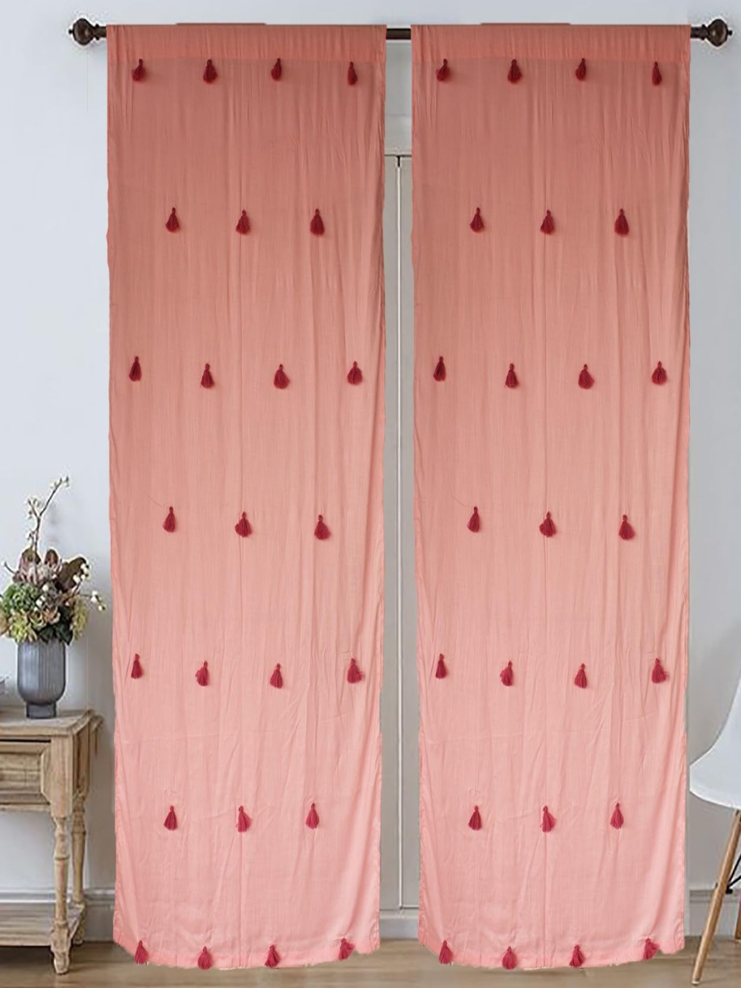 

Dekor World Multicoloured Set of 2 Embellished Sheer Window Curtain, Multi