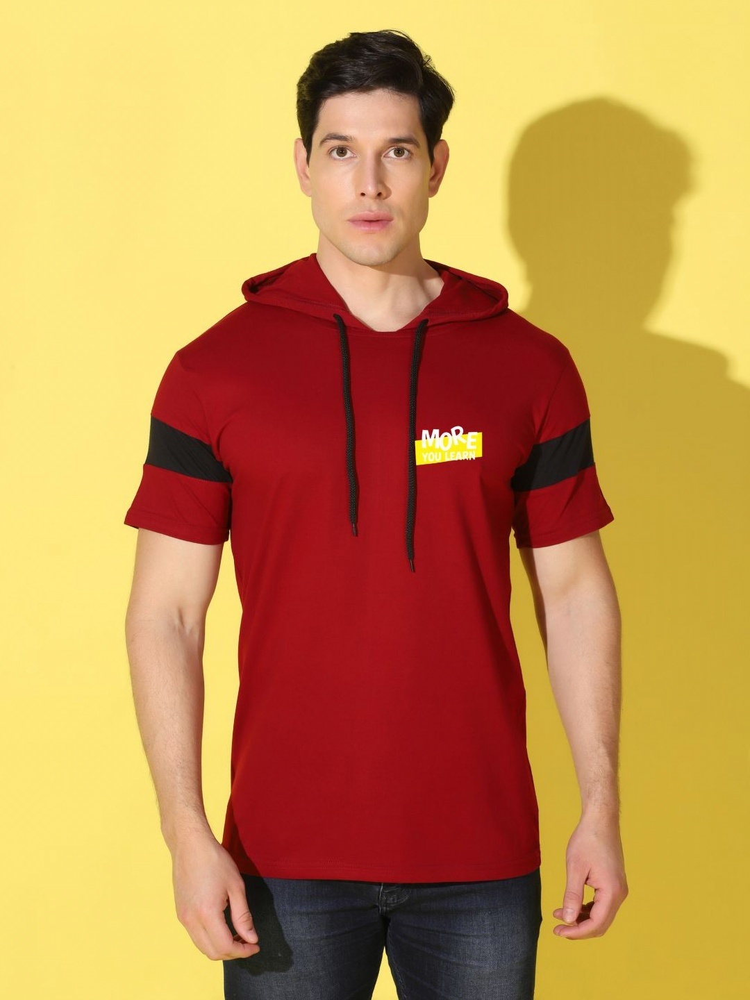 

WOOSTRO Men Typography Printed Hooded Slim Fit T-shirt, Maroon