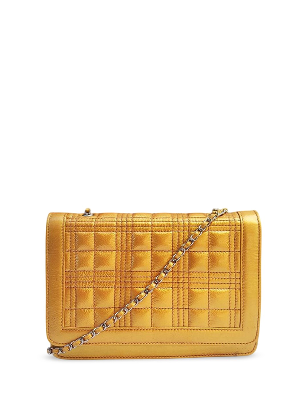 

PERKED Leather Structured Sling Bag with Quilted, Gold