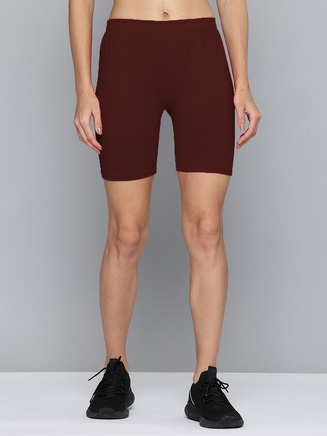 

Jinfo Women Cotton Skinny Fit Mid-Rise Cycling Sports Shorts, Brown