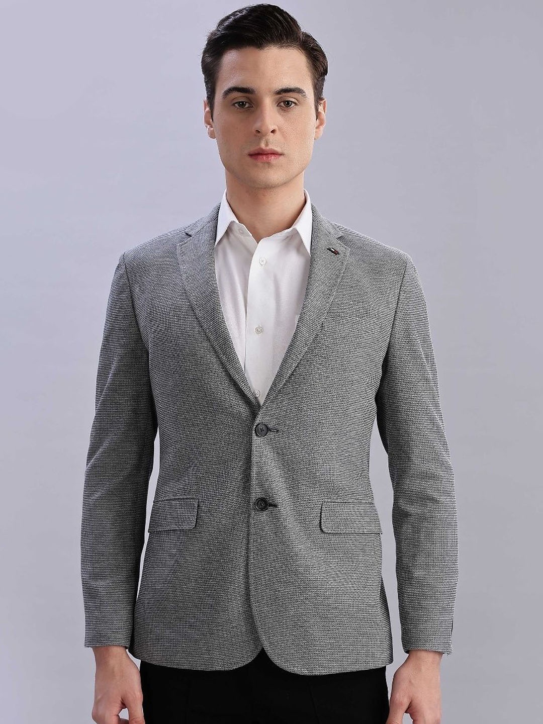 

Tommy Hilfiger Self-Design Slim-Fit Notched Lapel Single-Breasted Blazer, Grey