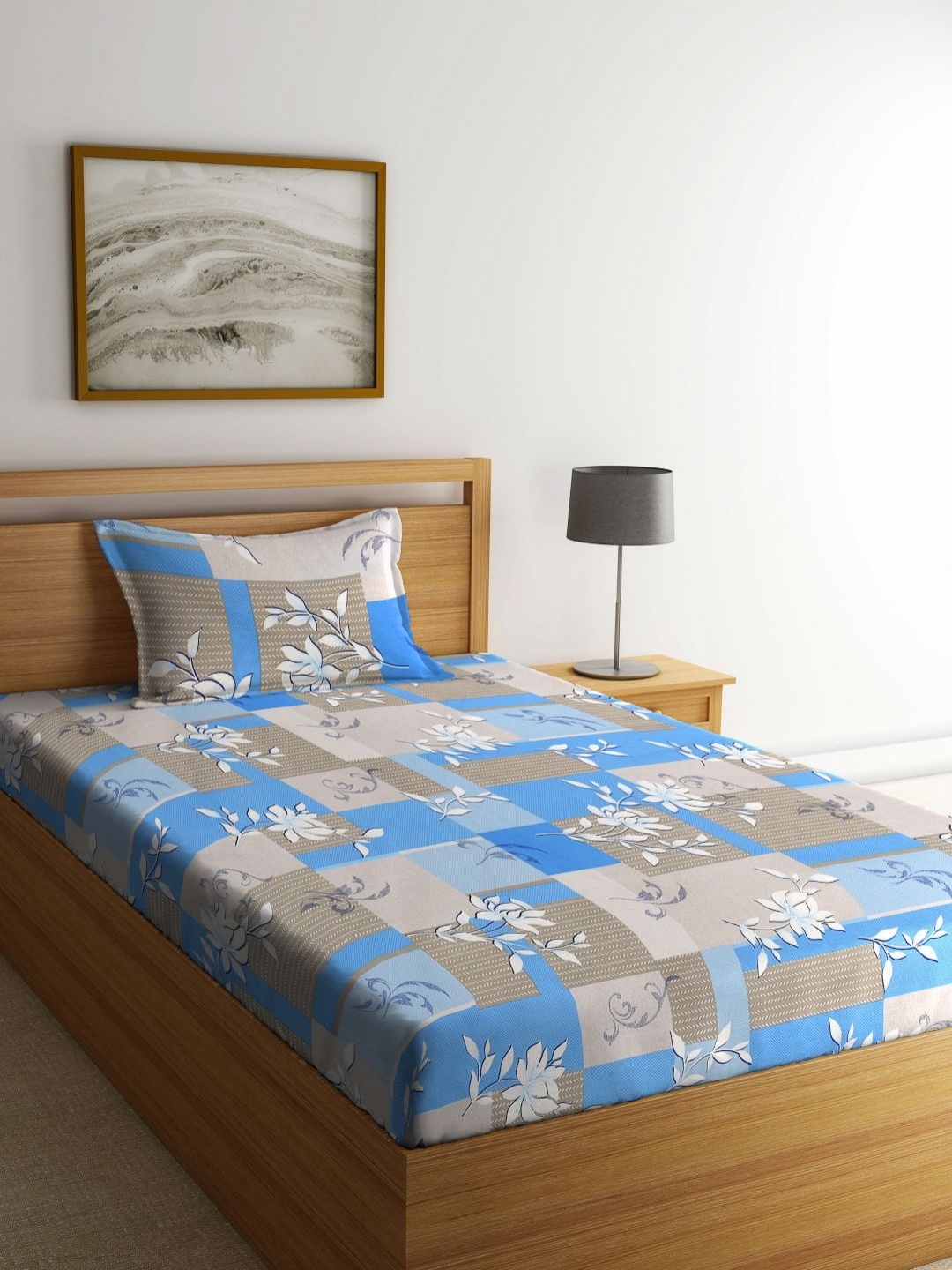 

Myntra Elegant Homes Blue Printed 400 TC Pure Cotton Single Bedsheet Set 2.25 m x 1.50 m