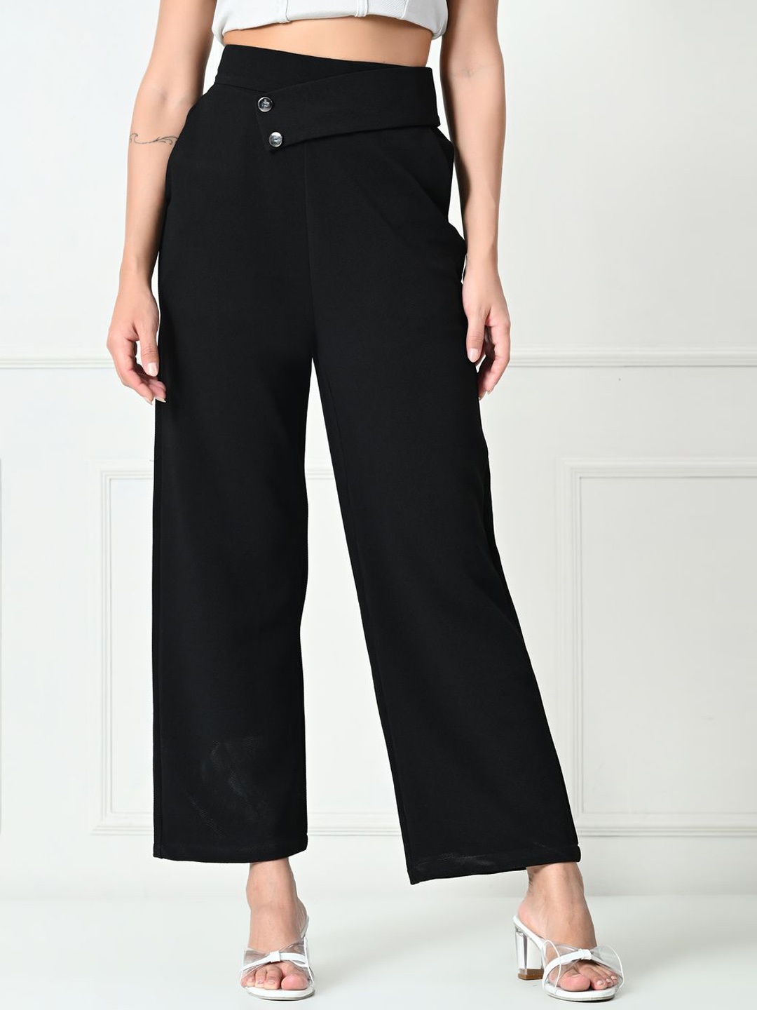 

Brainbees Women Relaxed Regular Fit Mid-Rise Trouser, Black
