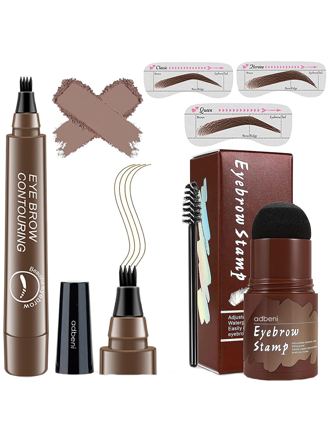 

Adbeni Set Of Smudge Proof Eyebrow Pen & Hair Stamp Powder- 10 g- Dark Brown