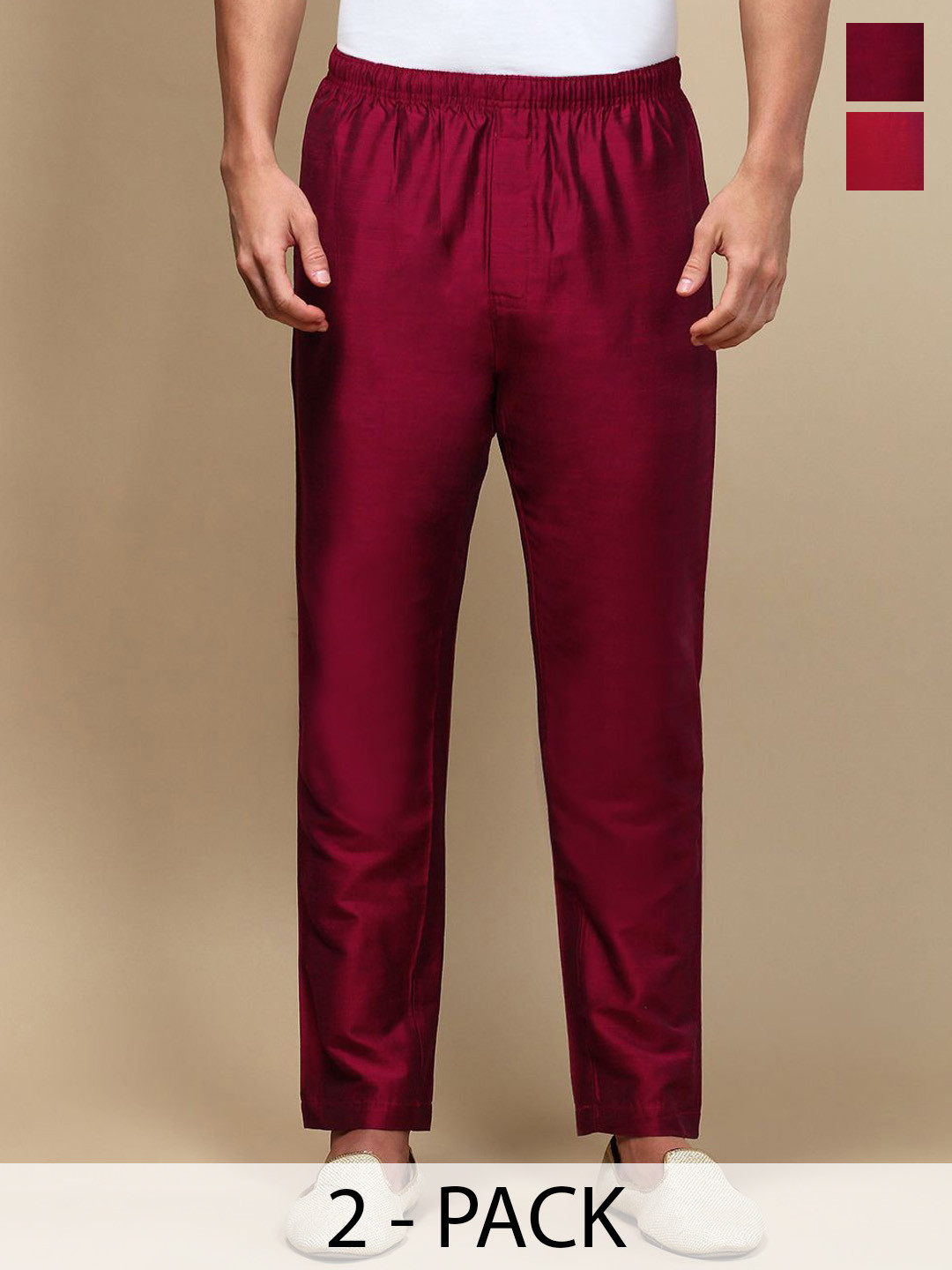 

WHITE HEART Pack Of 2 Self-Design Pyjamas, Burgundy