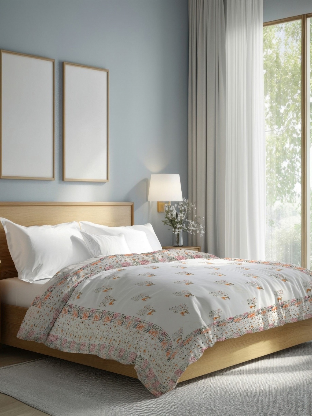 

The Rajwadi Feather Light White Ethnic Motifs Pure Cotton 90 GSM AC Room Double Bed Quilt