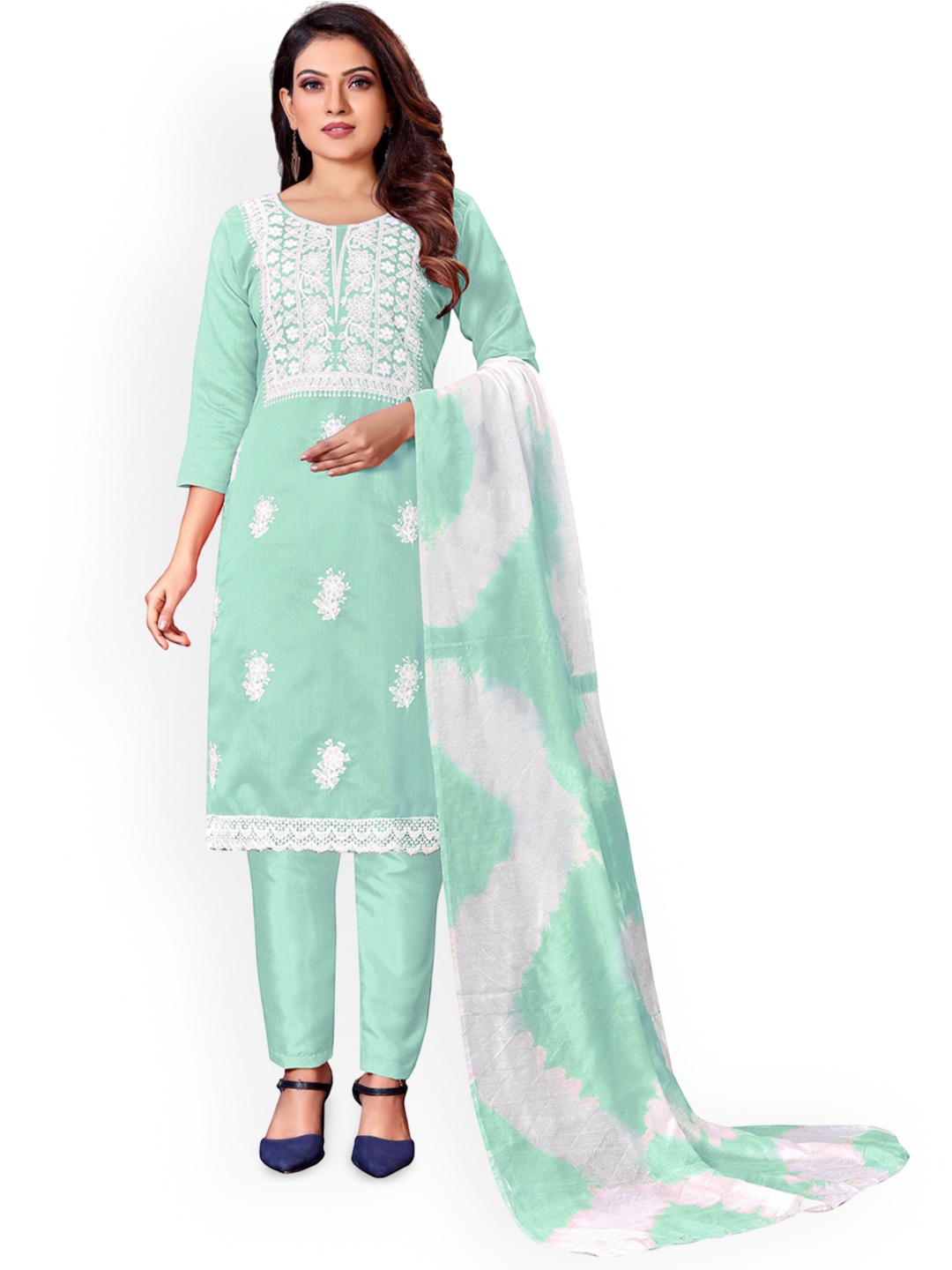 

SHADOW & SAINING Embroidered Unstitched Dress Material, Sea green