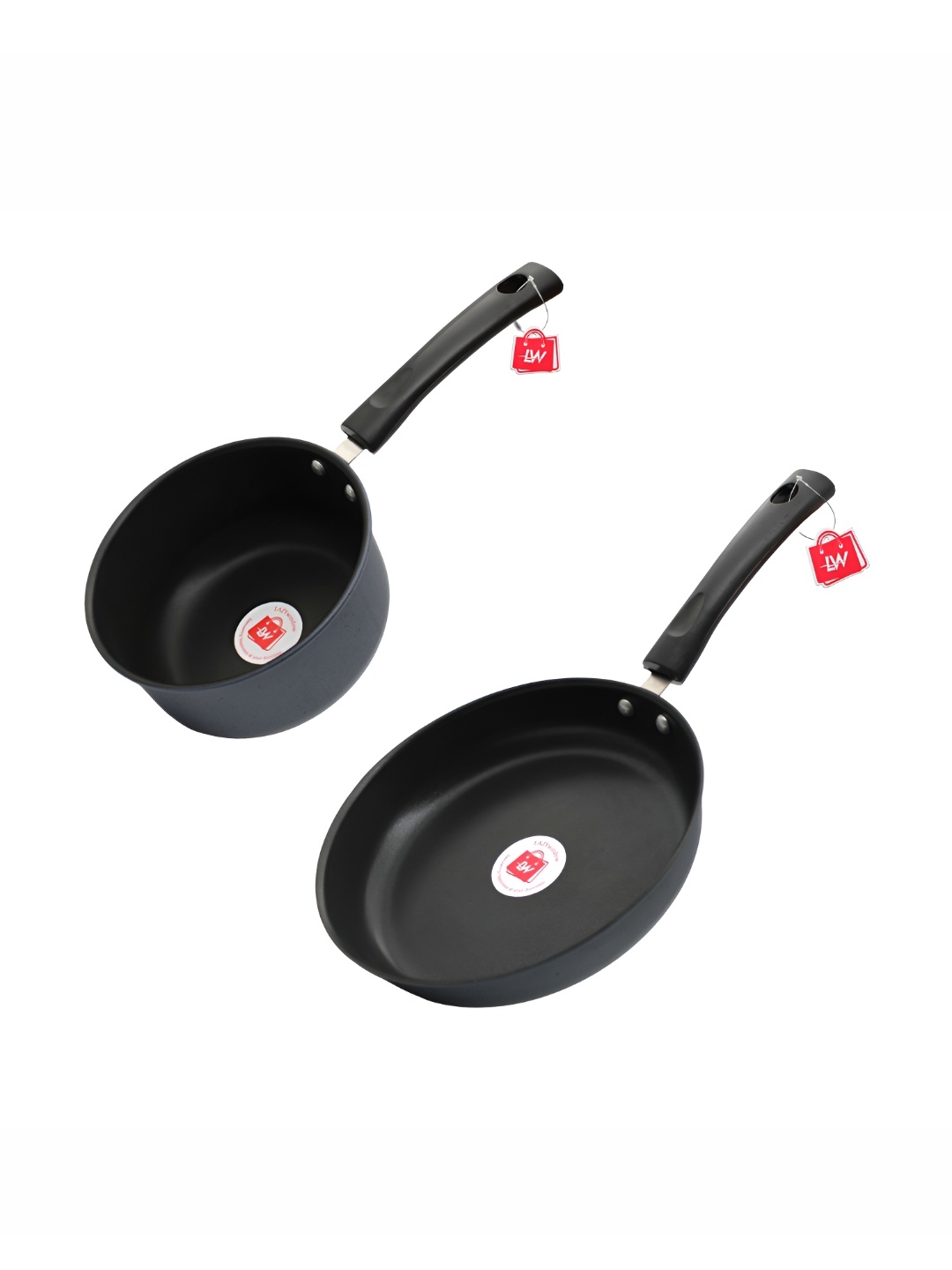 

LAZYwindow Grey & Black 2 Pieces Premium Quality Nonstick Sauce Pan 1.5L & Fry Pan