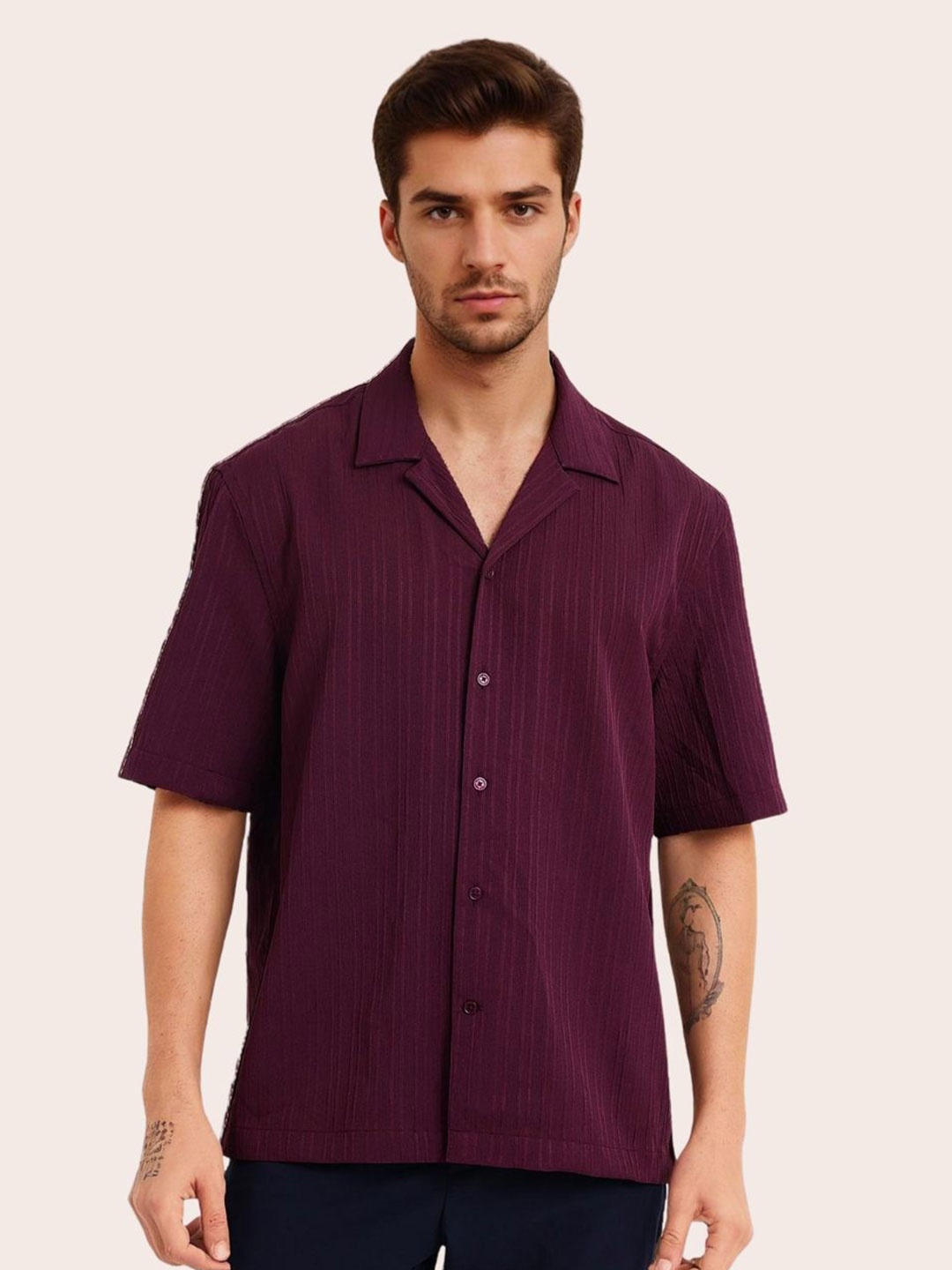

URBANICE Men Standard Slim Fit Opaque Party Shirt, Maroon