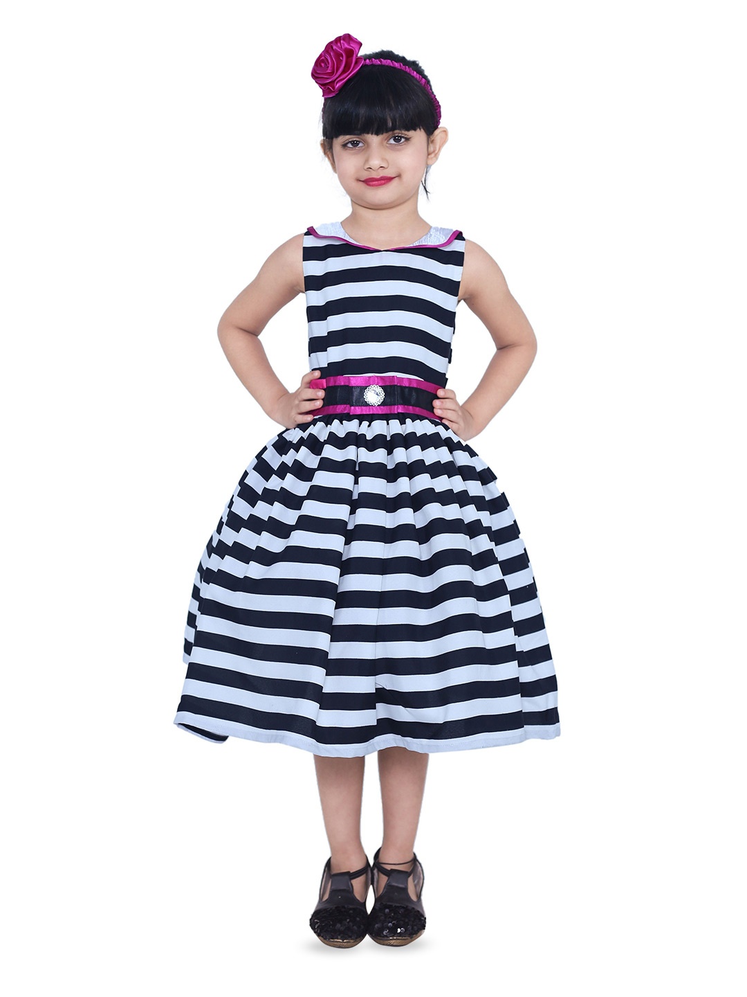 

Wow Princess Girls Striped Fit and Flare Dress, Black