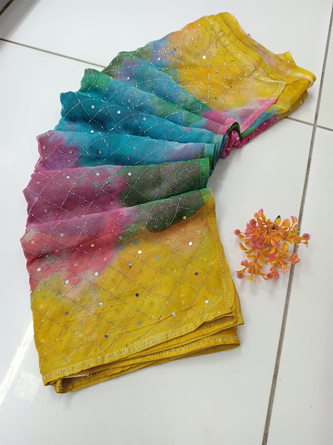 

MANSUBHA Ombre Embellished Saree, Yellow