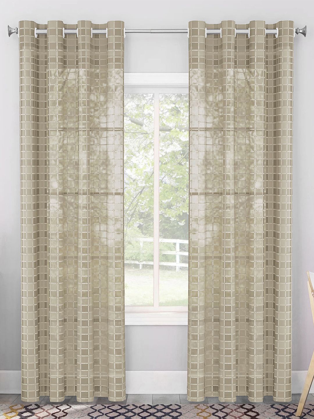 

Story@home Serene Brown & White Set of 2 Geometric Sheer Door Curtains