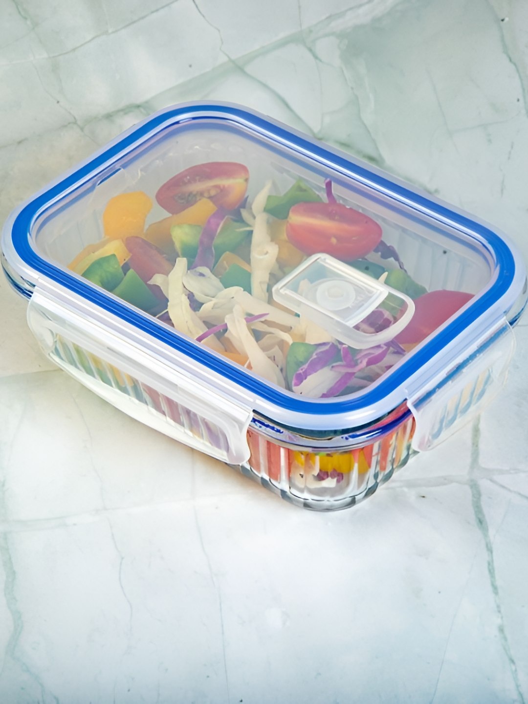 

Truly Eco Smart Living Retail Transparent & Blue Glass BPA Free Fridge Container 370ml