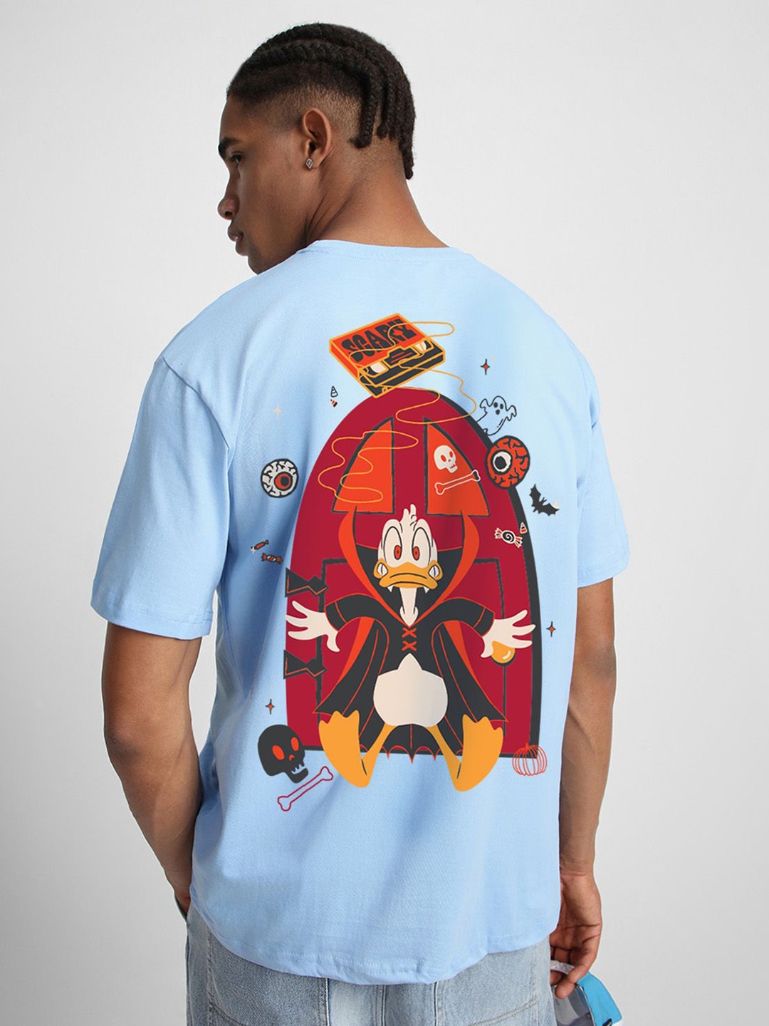 

VEIRDO Men Donald Duck Printed Applique T-shirt, Blue