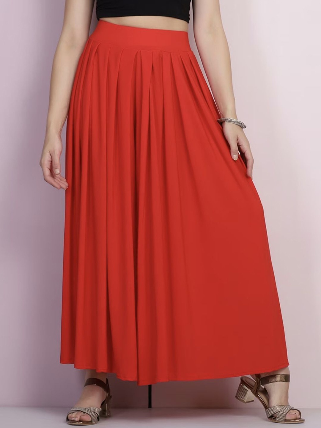 

Moda Rapido Women Relaxed Straight Fit Pleated Trousers, Red