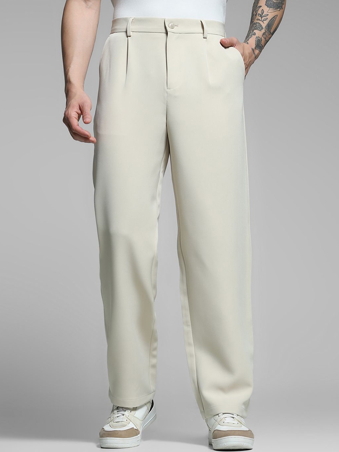 

Jack & Jones Men Loose Fit High-Rise Trousers, Beige