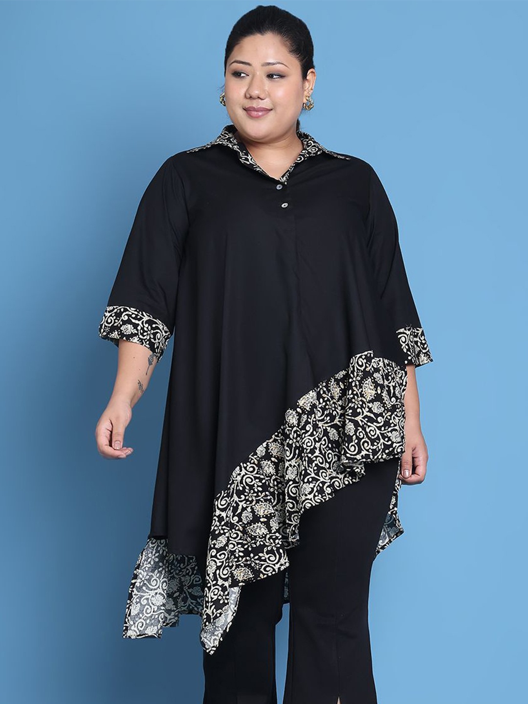 

theRebelinme Floral Print Longline Top, Black