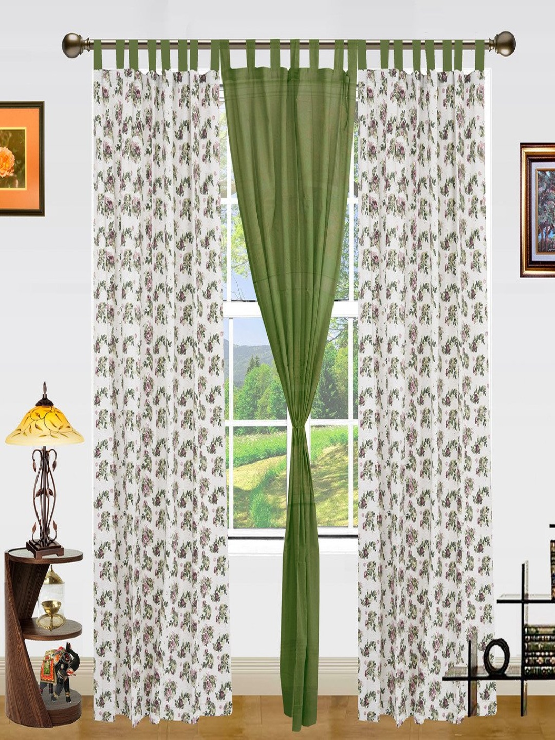

Dekor World Green Set of 3 Floral Long Door Curtain