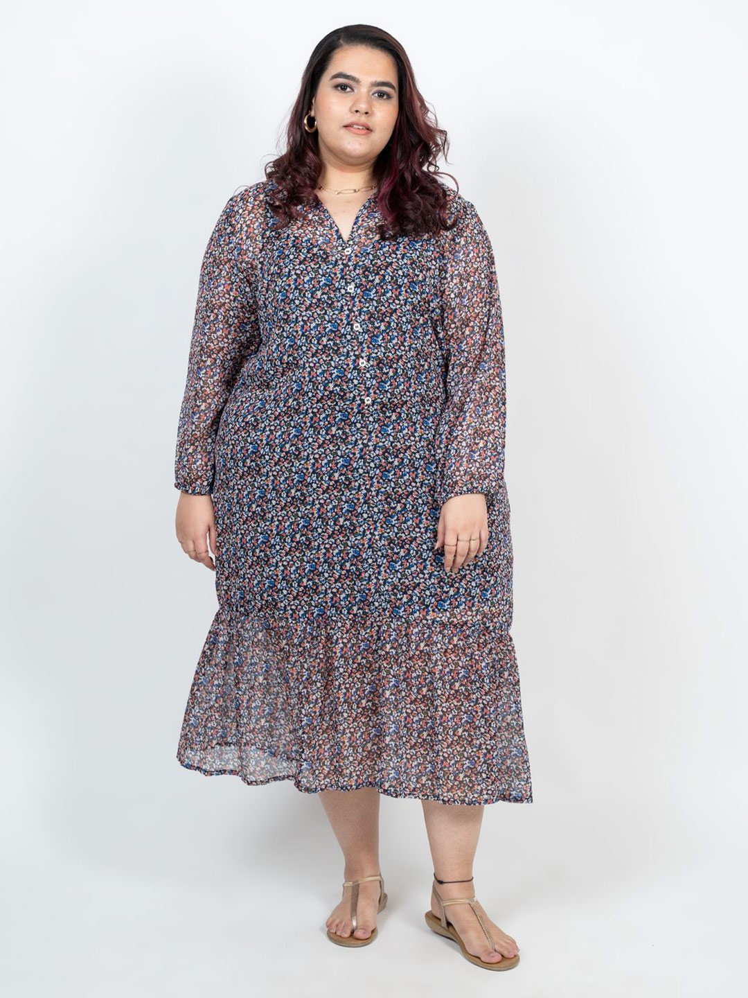 

XOXO Cherry Women Floral Print Flounce A-Line Midi Dress, Blue