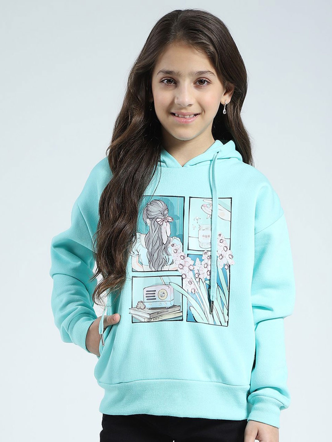 

Monte Carlo Girls Graphic Printed Hooded Pullover Cotton Sweatshirt, Blue
