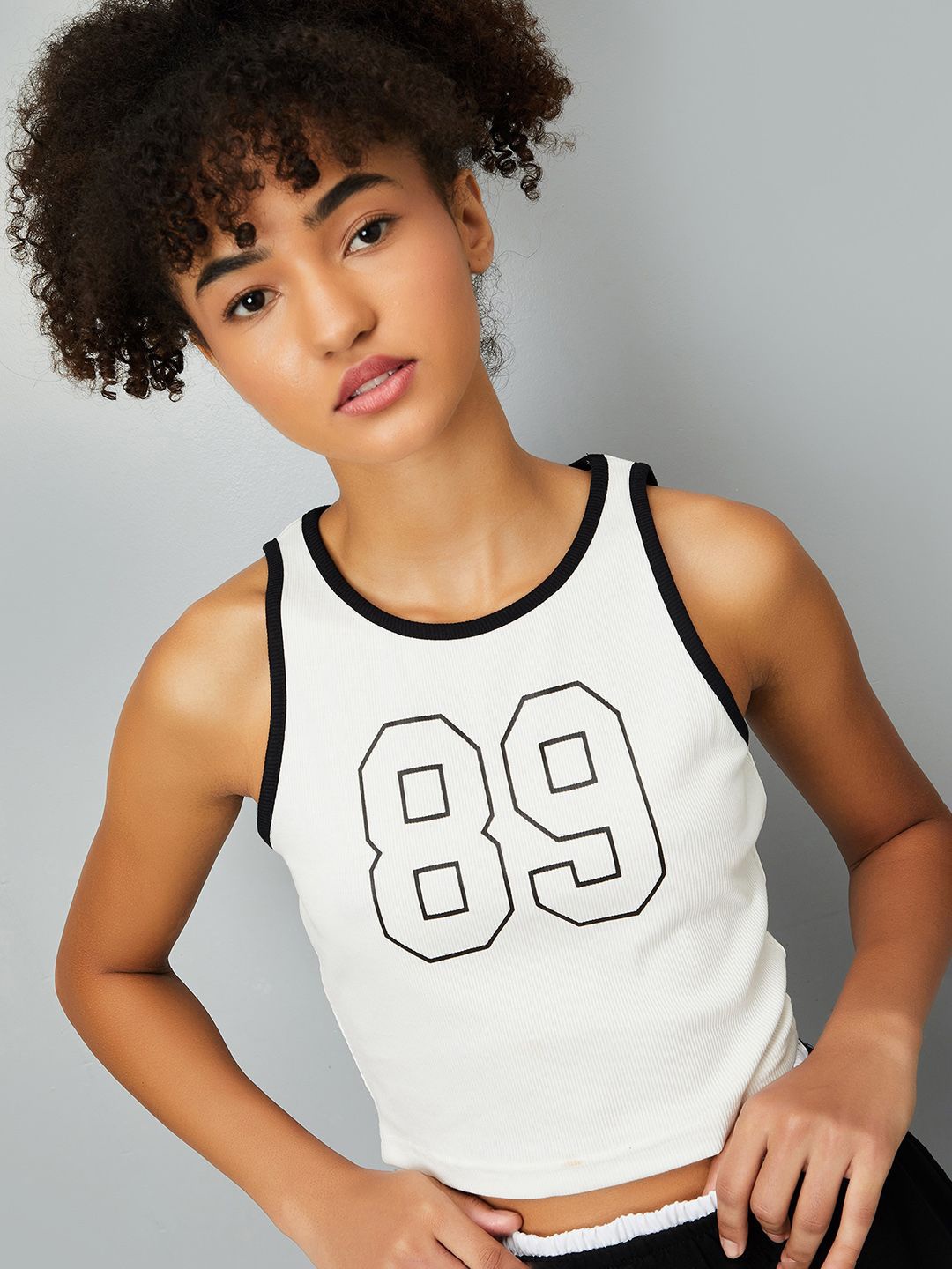 

max Women Typography Printed Cotton Tank Crop Top, White