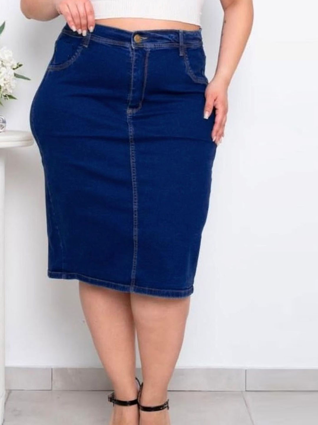 

Tripursundari Fashion Women Plus Size Straight Denim Skirt, Navy blue