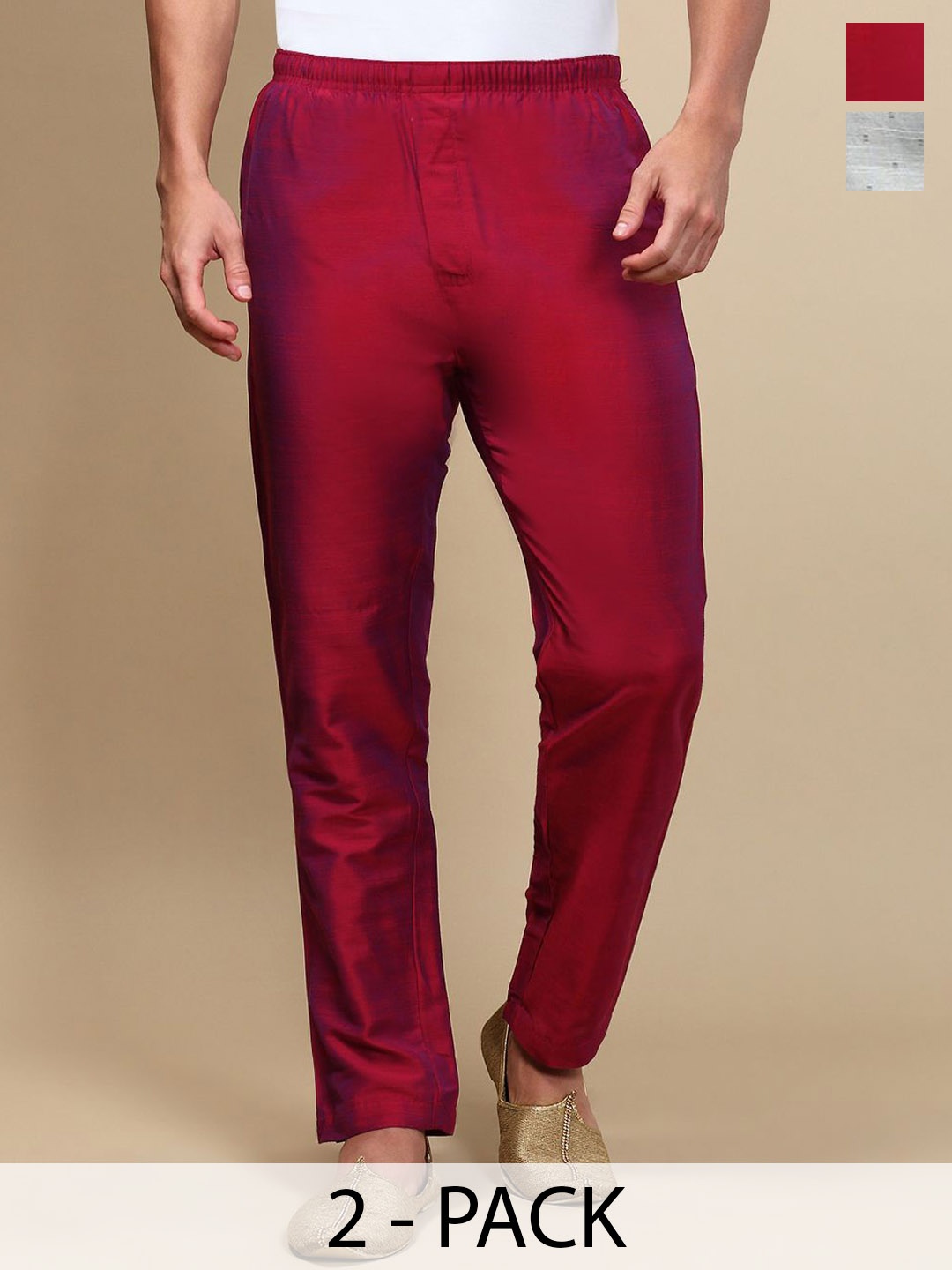 

WHITE HEART Men Pack Of 2 Printed Mid Rise Pyjamas With 2 Side Pockets, Maroon