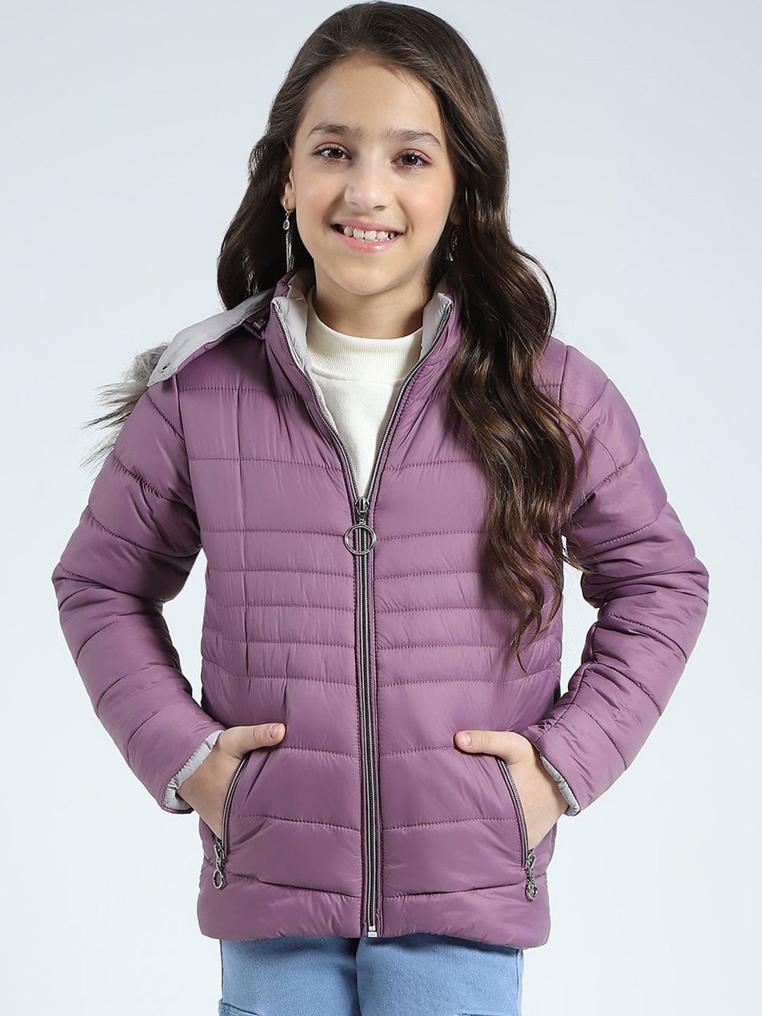 

Monte Carlo Girls Striped Puffer Jacket, Purple