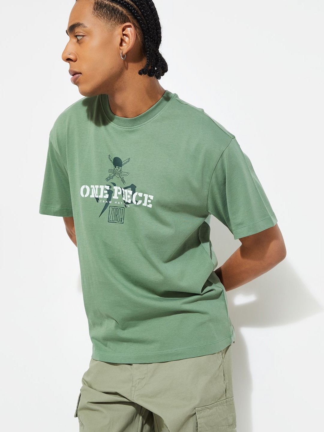 

max Men Graphic Printed Round Neck Cotton T-shirt, Green