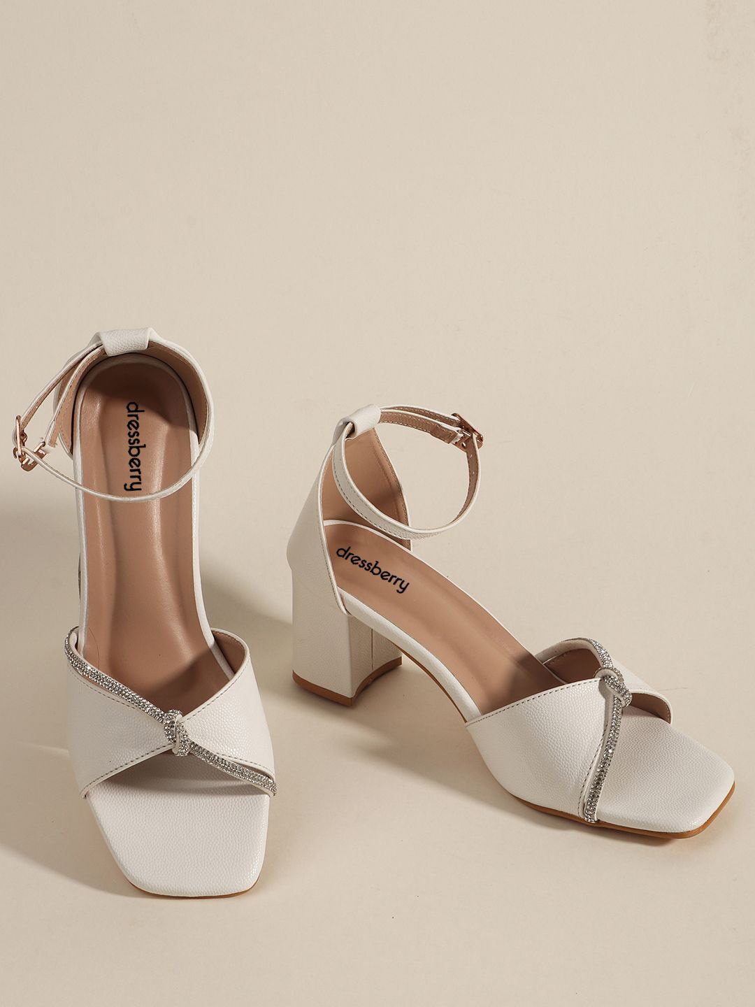 

DressBerry Party Block Sandals with Buckles, White