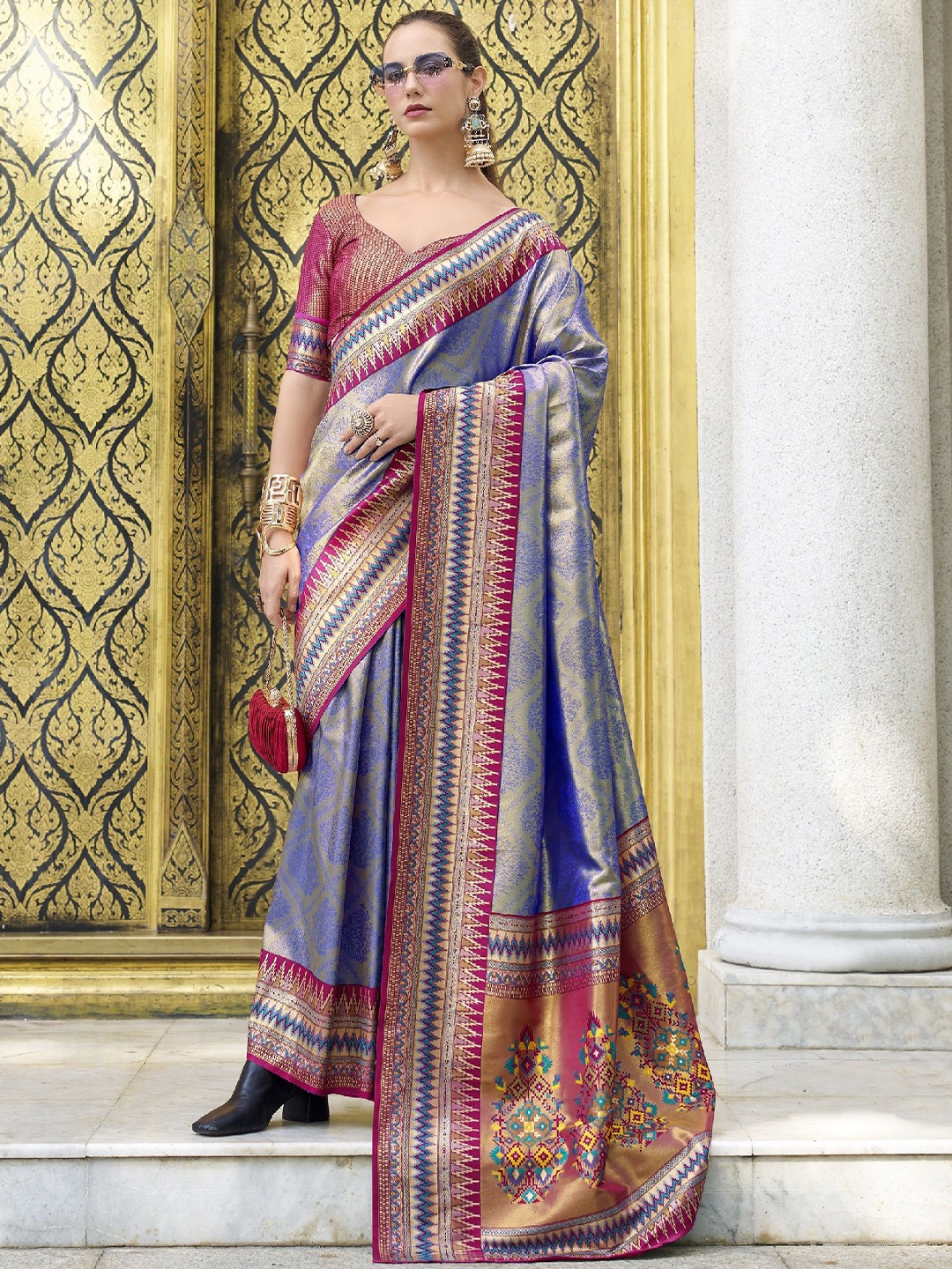 

MAHALASA Woven Design Zari Pure Silk Banarasi Saree, Blue